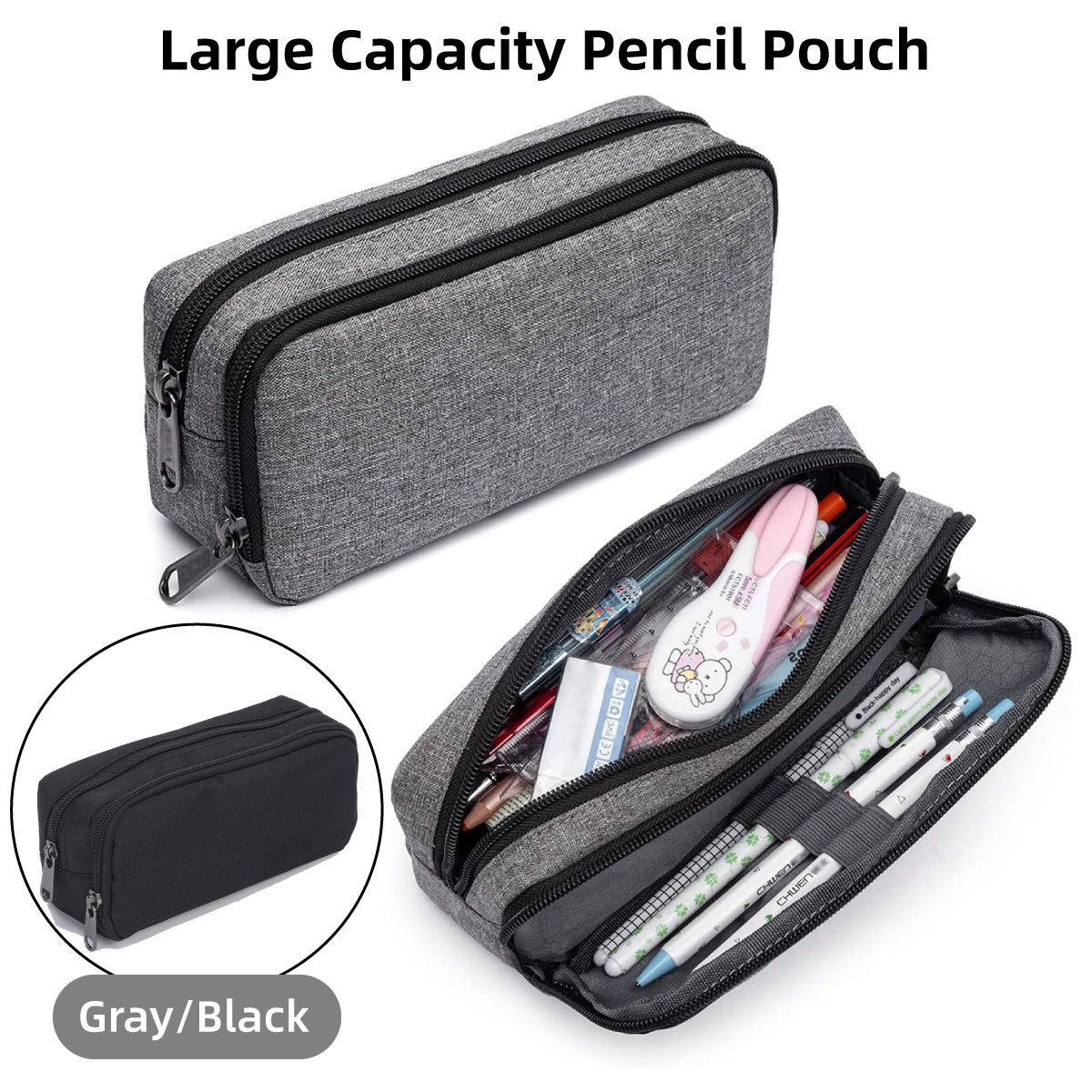 Large Capacity Pencil Case Double Layer Water-Resistant Oxford