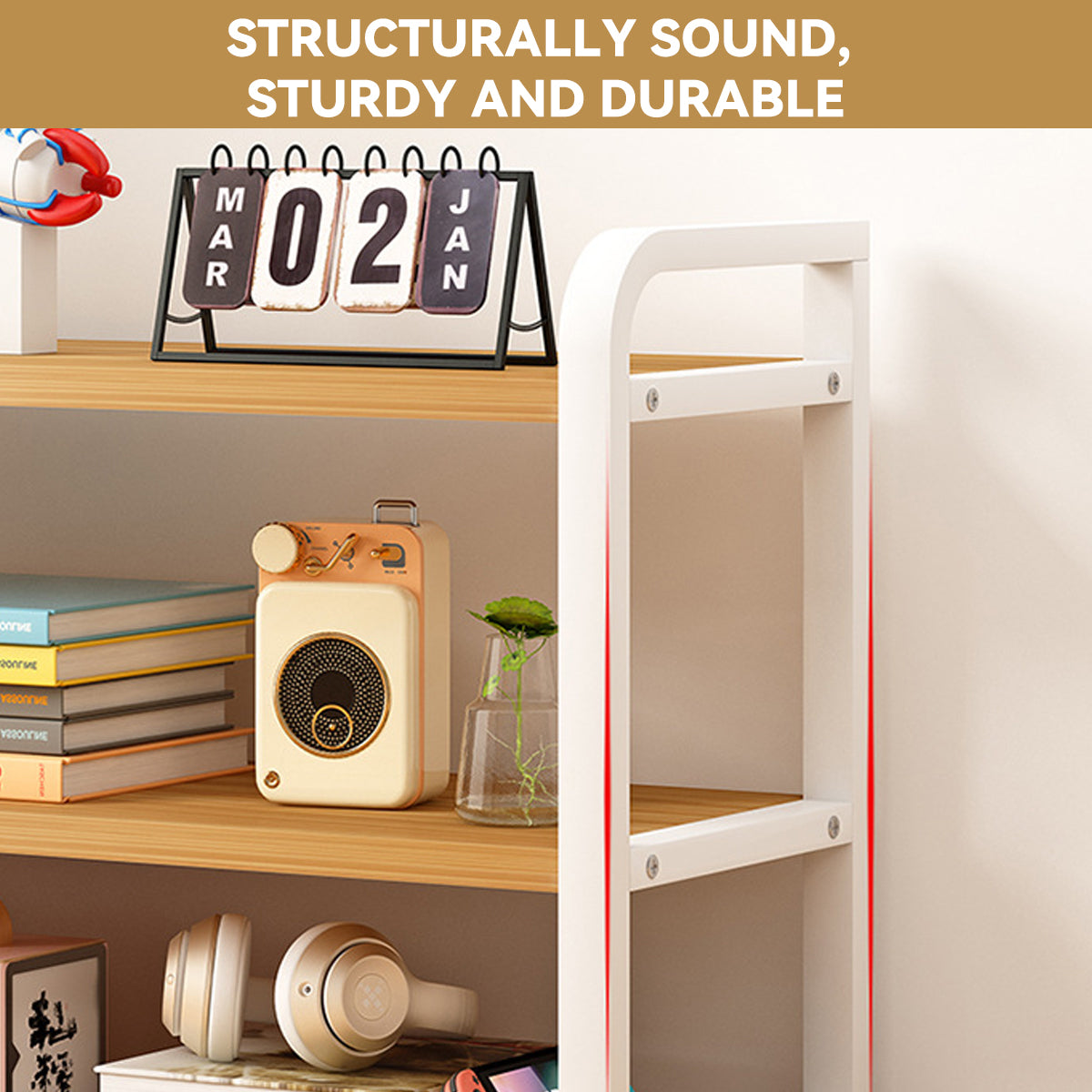 3-Tier Desktop Storage Rack Steel Frame for Books