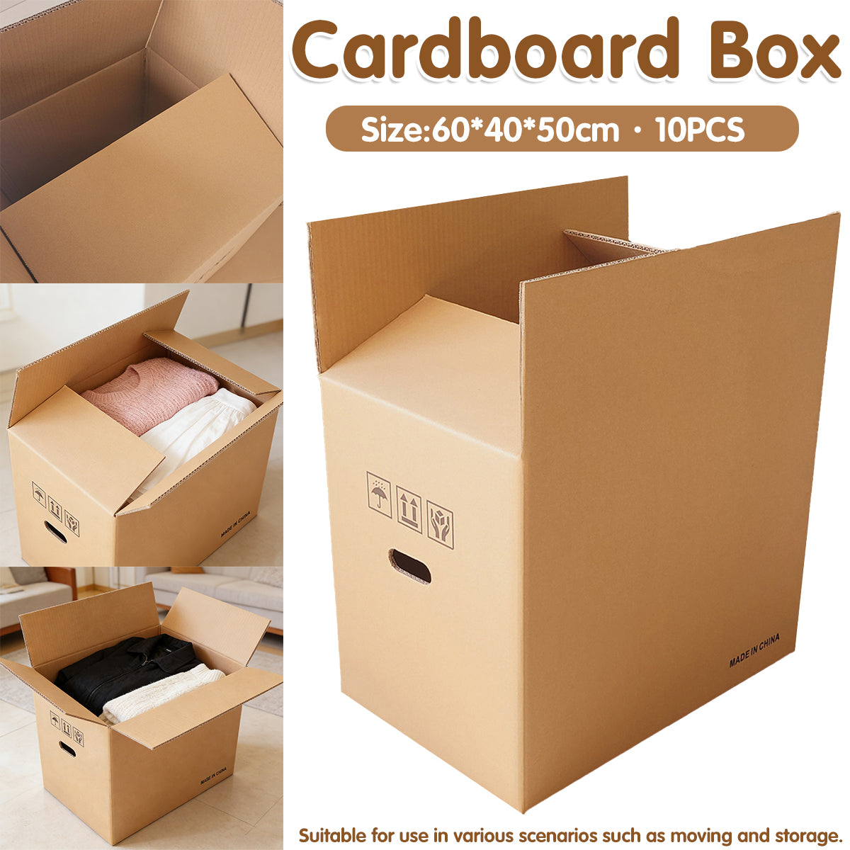 10pcs Hard Cardboard Moving Boxes with Handles