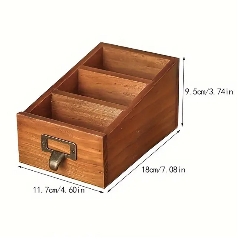 Solid Wood Desktop Organiser Multi-Compartment Retro Handle