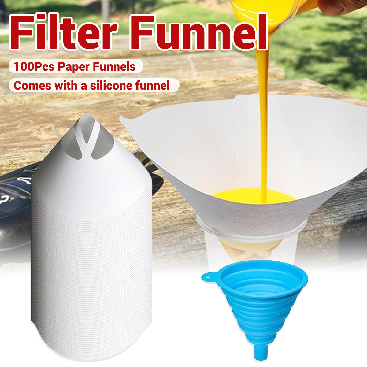 100 Paper Funnels with Silicone Funnel for Liquid Transfer