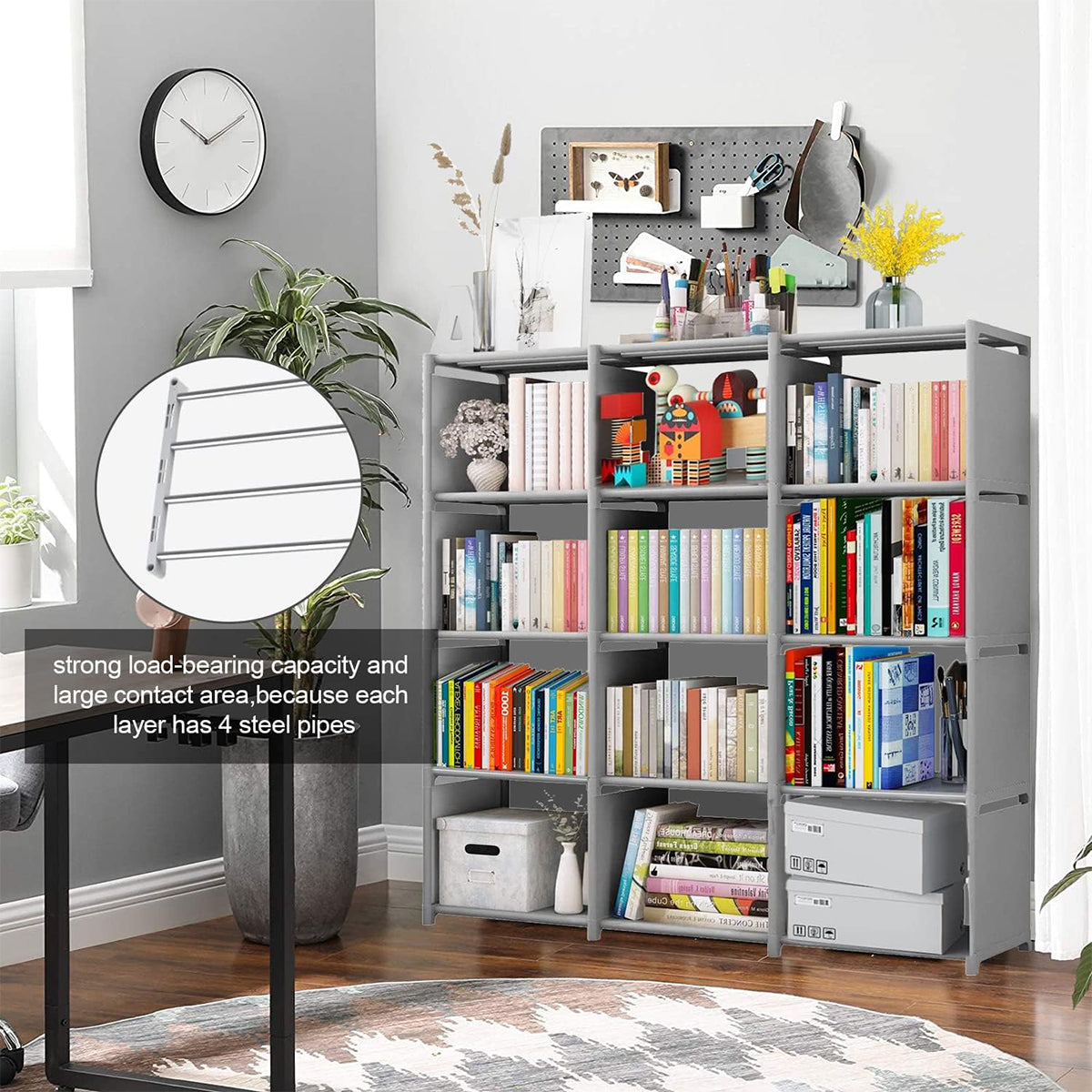 Bookshelf Storage Cabinet Steel Frame 9 or 12 Compartments