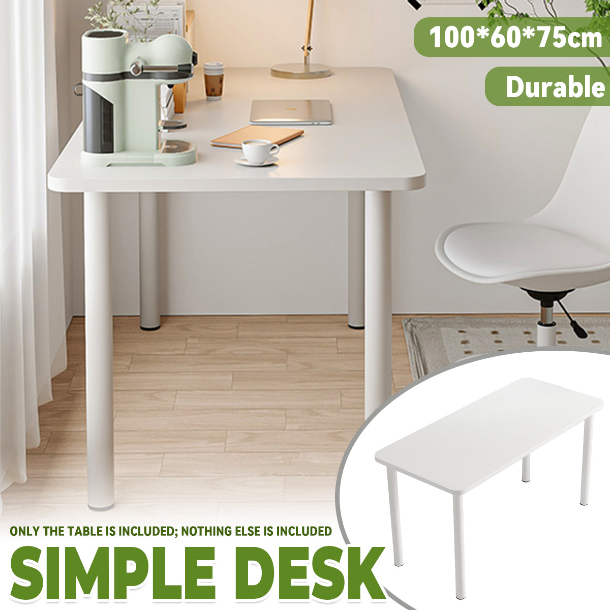 White Study Desk with 25mm Thick Top 100cm