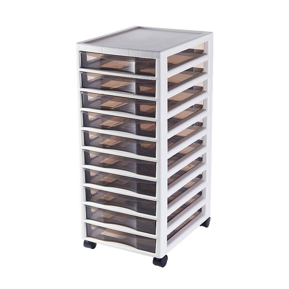 10-Layer Plastic Chest of Drawers with Wheels Transparent