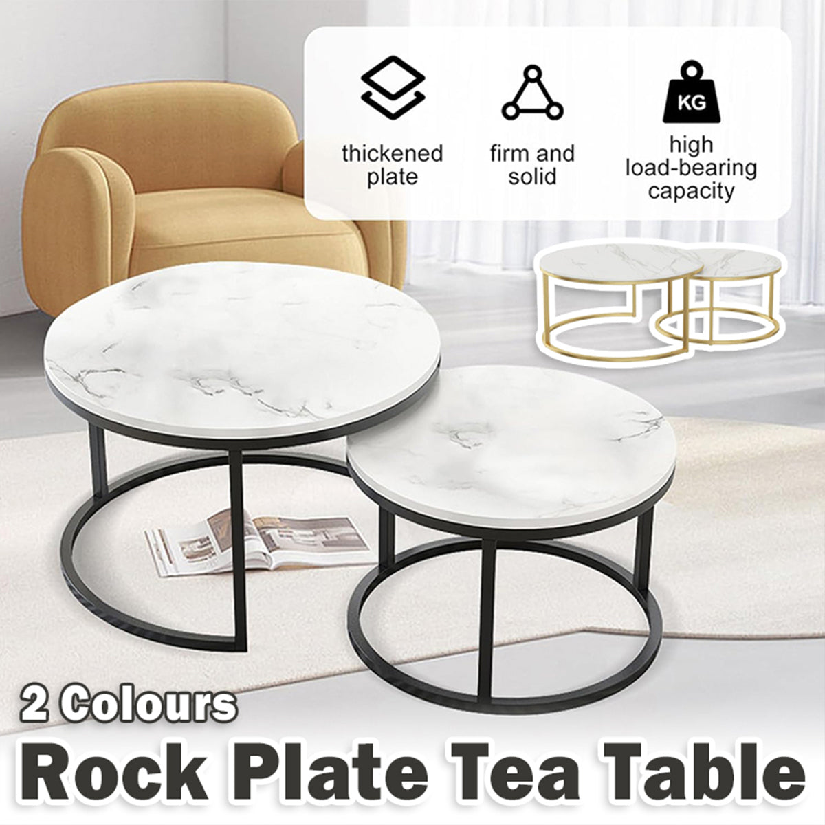 2-Piece Round Nesting Coffee Table Modern Living Room