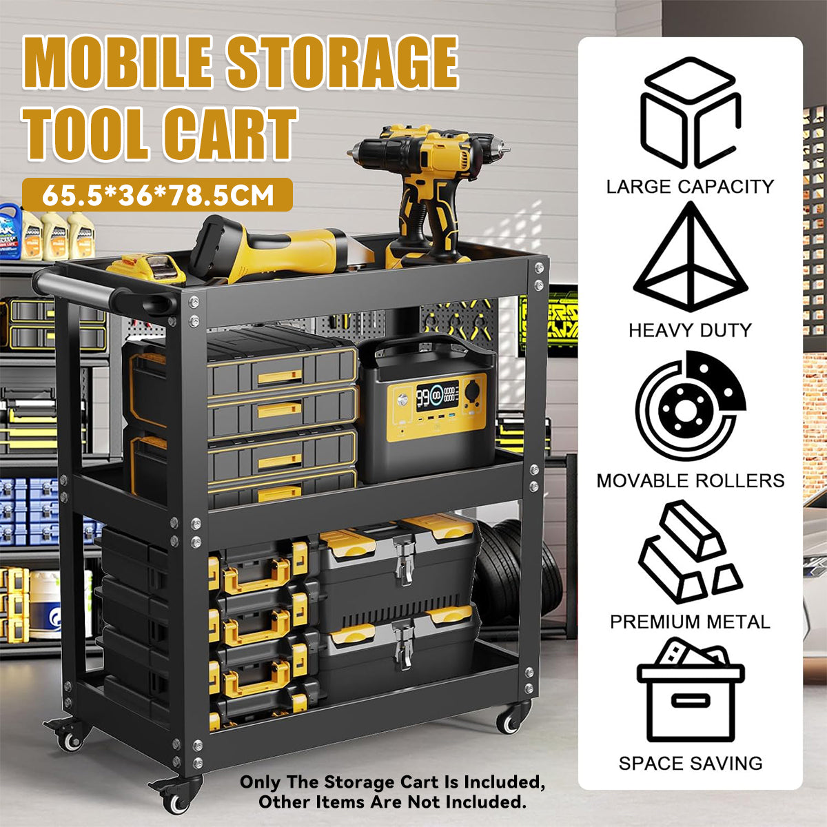 3 Tier Mobile Storage Tool Cart for Garage