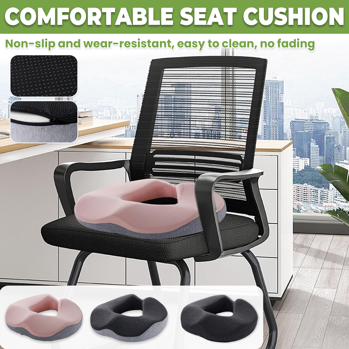 Memory Foam U-Shaped Seat Cushion with Non-Slip Base