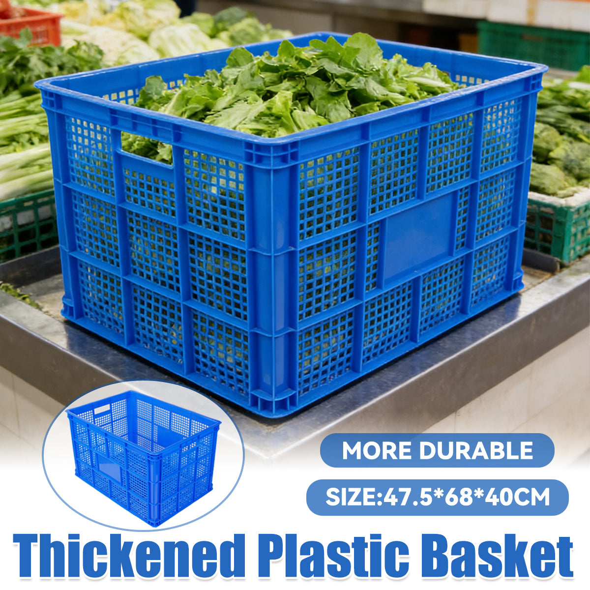 2pcs Heavy Duty PE Plastic Storage Baskets