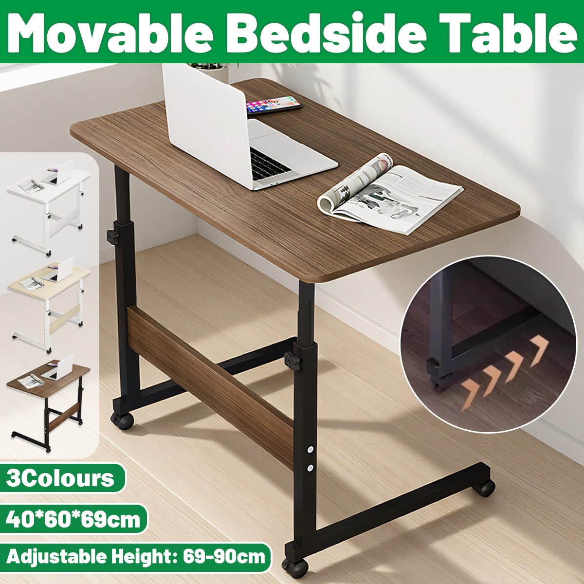 Movable Height Adjustable Bedside Study Desk