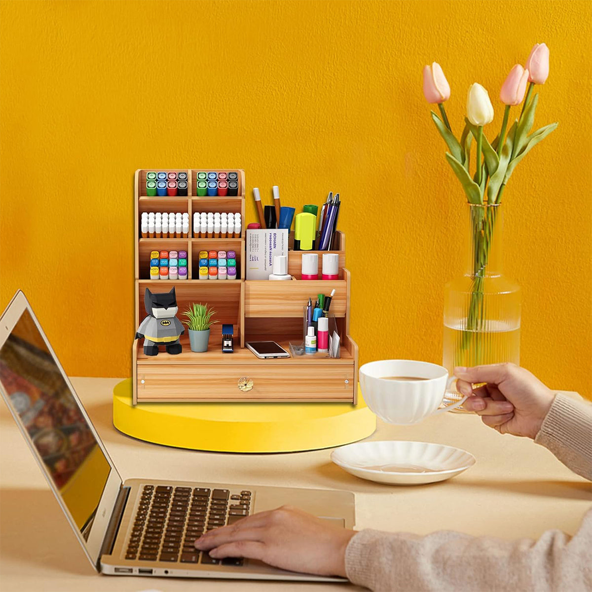 Desktop Office Organizer with Drawer and Pen Holder