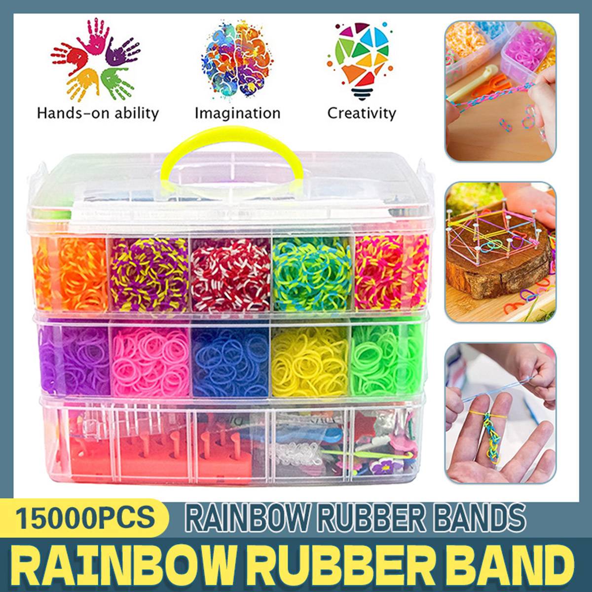 15000 Pcs Rainbow Rubber Bands with Storage Case