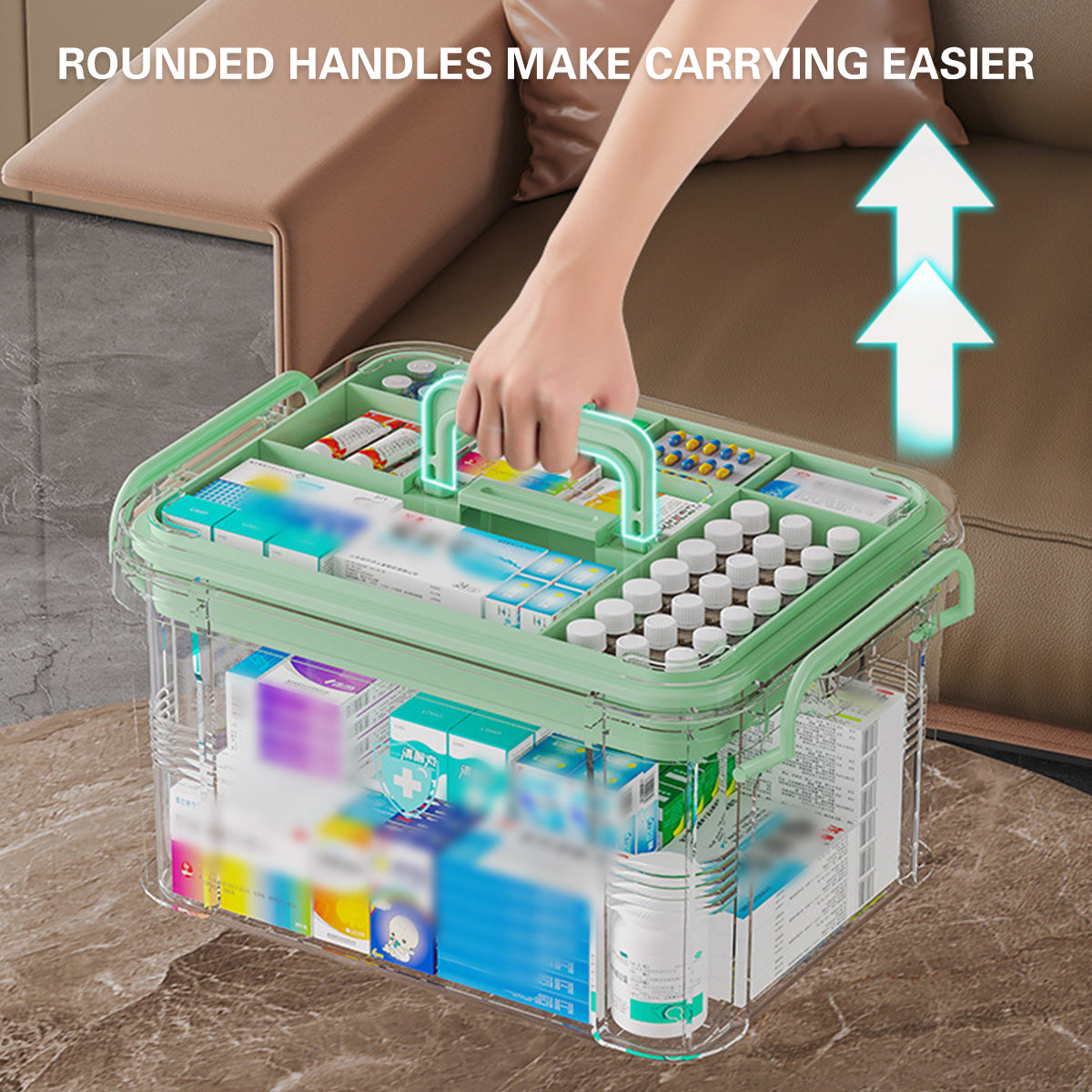 Transparent Medicine Cabinet with Dividers 2 Sizes