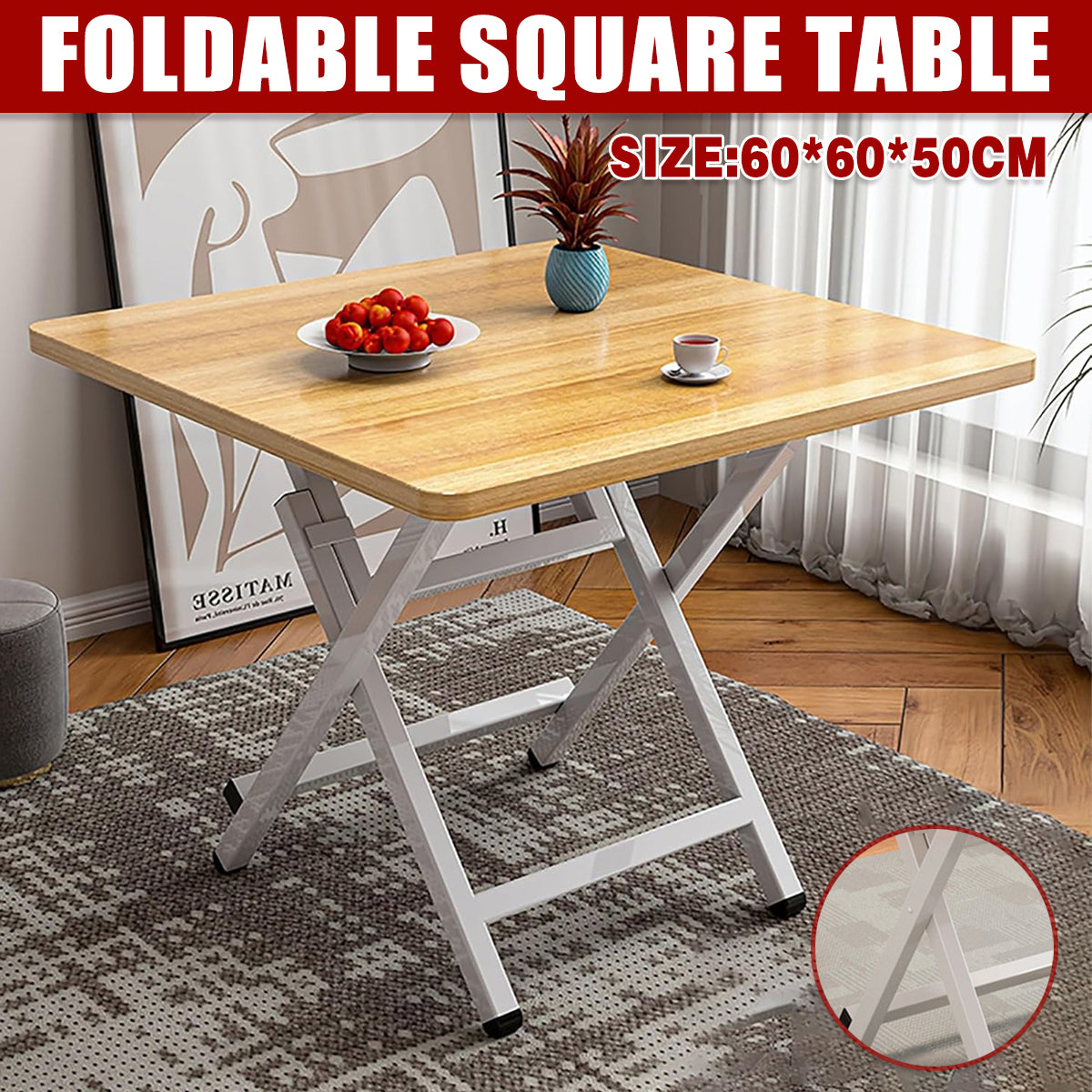 60cm Wooden Folding Square Table for Home and Workspace