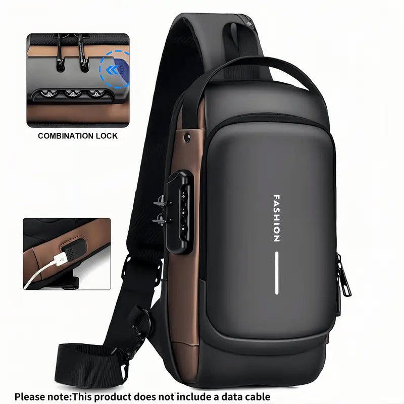 Password Lock Crossbody Sling Bag USB Waterproof