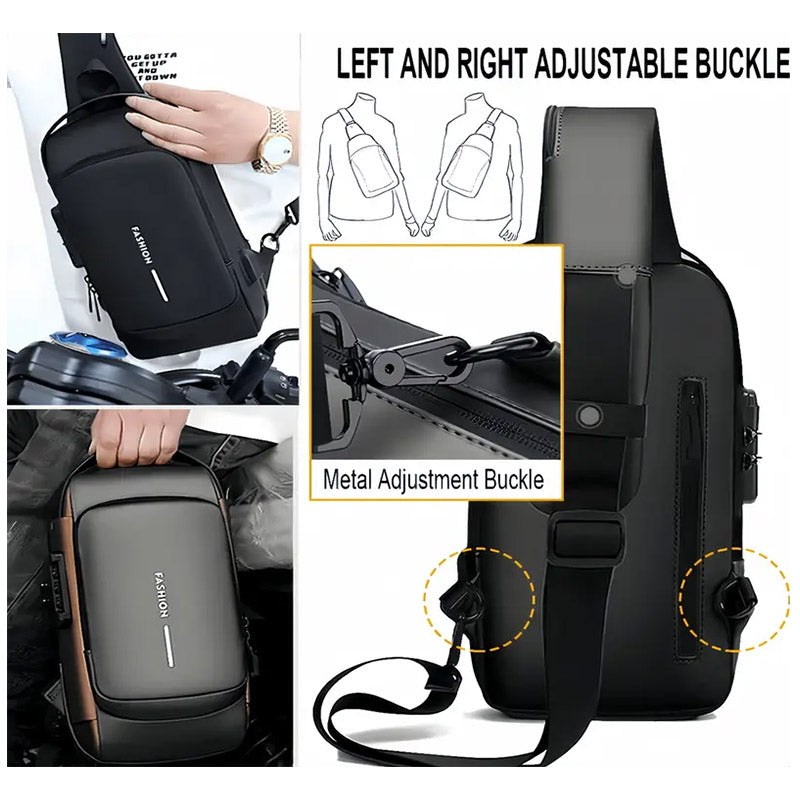Password Lock Crossbody Sling Bag USB Waterproof