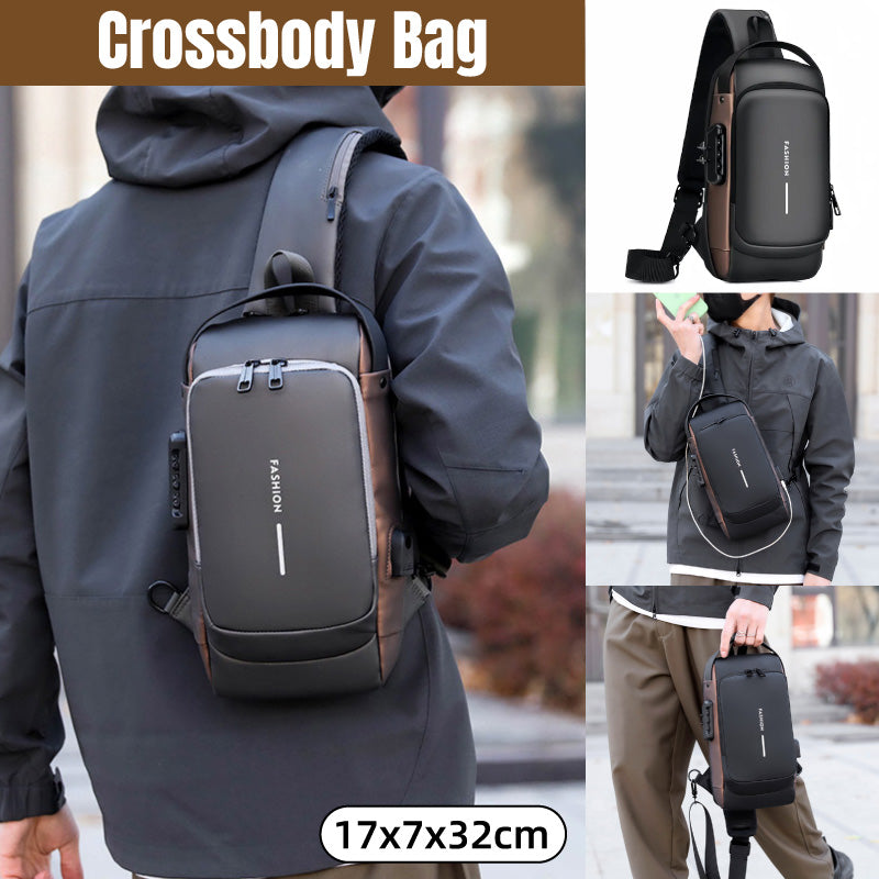 Password Lock Crossbody Sling Bag USB Waterproof