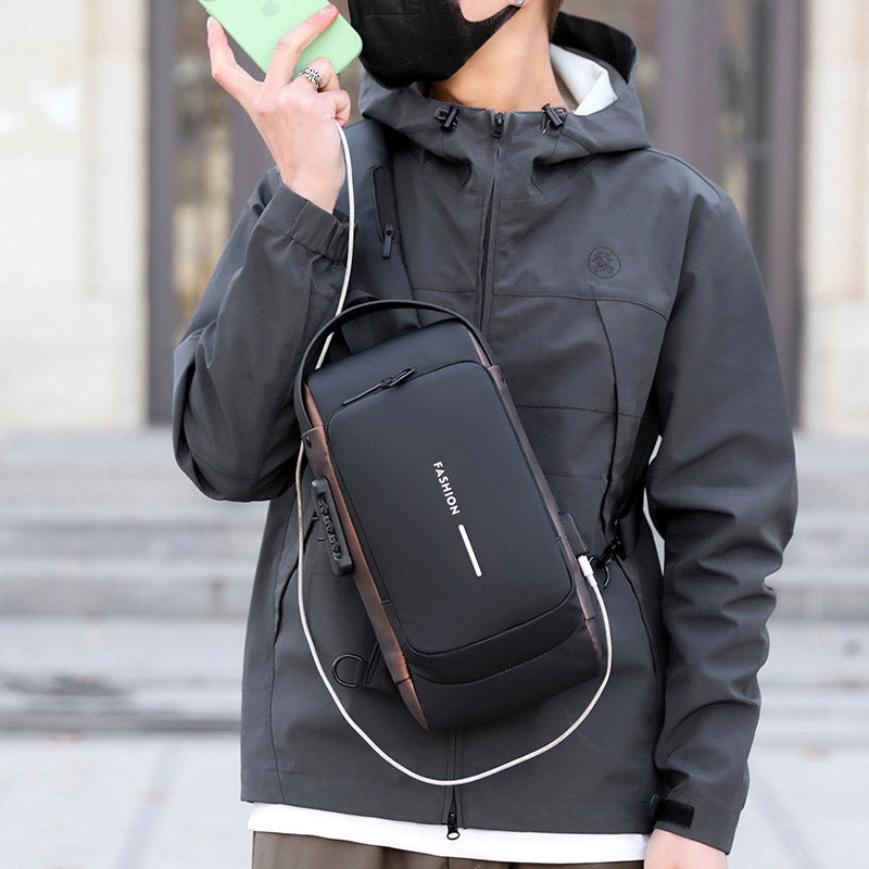 Password Lock Crossbody Sling Bag USB Waterproof
