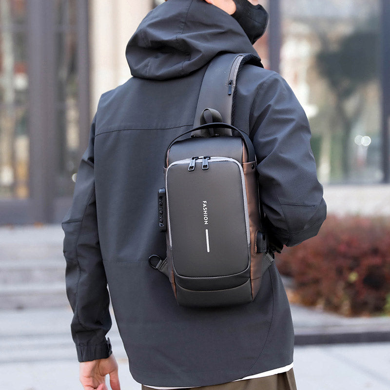 Password Lock Crossbody Sling Bag USB Waterproof