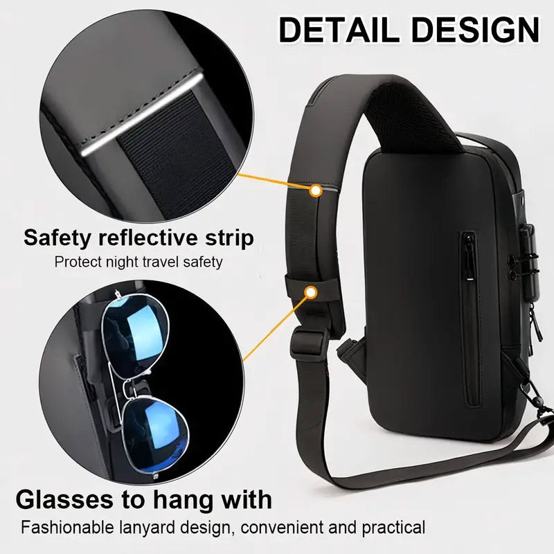 Password Lock Crossbody Sling Bag USB Waterproof