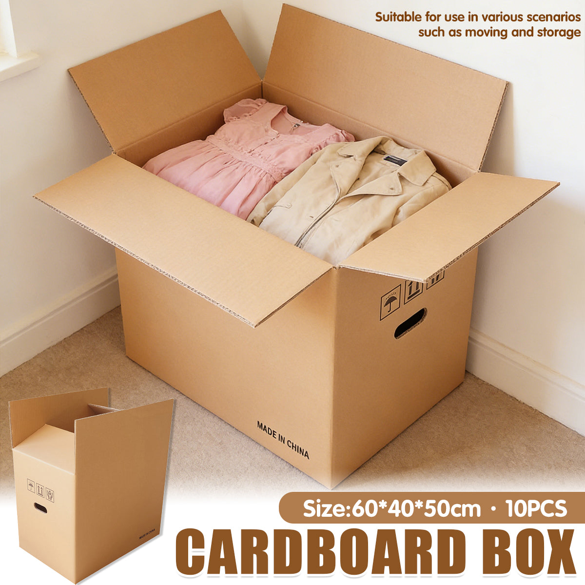 10pcs Hard Cardboard Moving Boxes with Handles