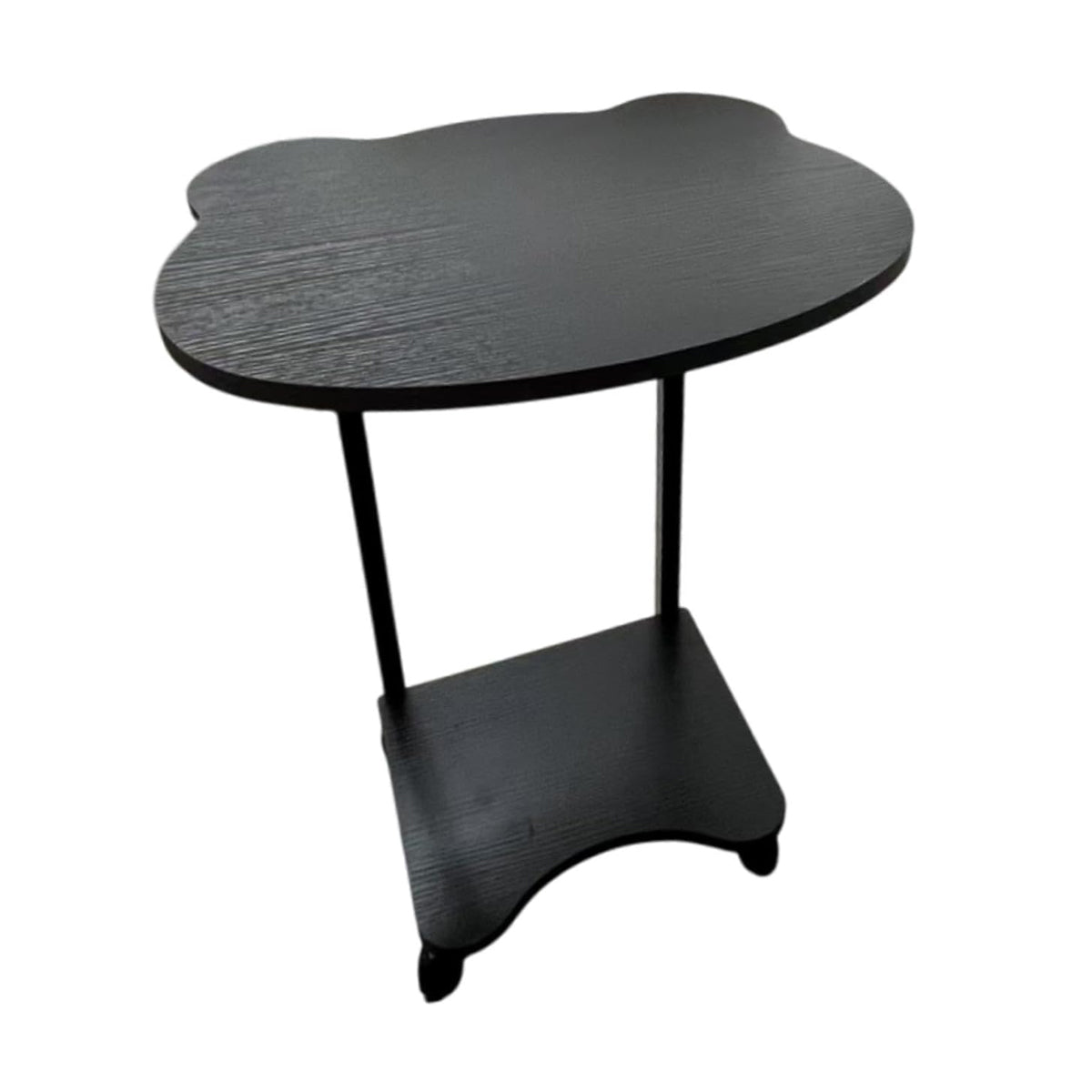 Black Mobile Side Table with Wheels Two Tier Storage Design