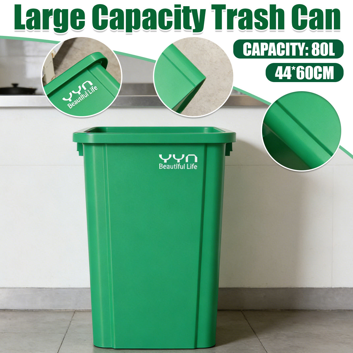 80L Trash Can Dustbin Large Capacity Heavy Duty
