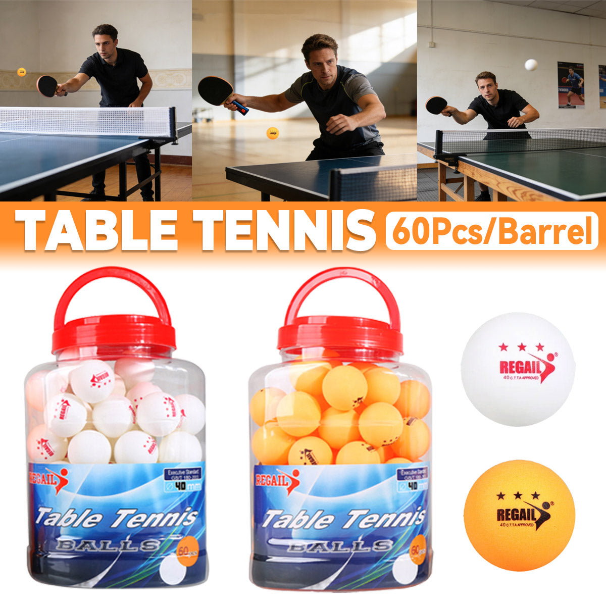 60pcs Bucket Table Tennis Training Balls 40mm ABS
