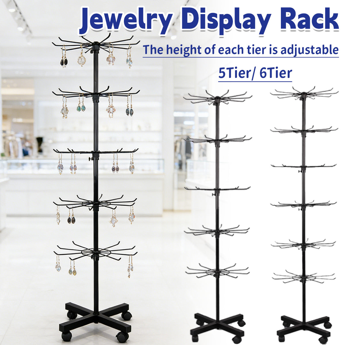 Rotating Jewellery Display Stand with Wheels