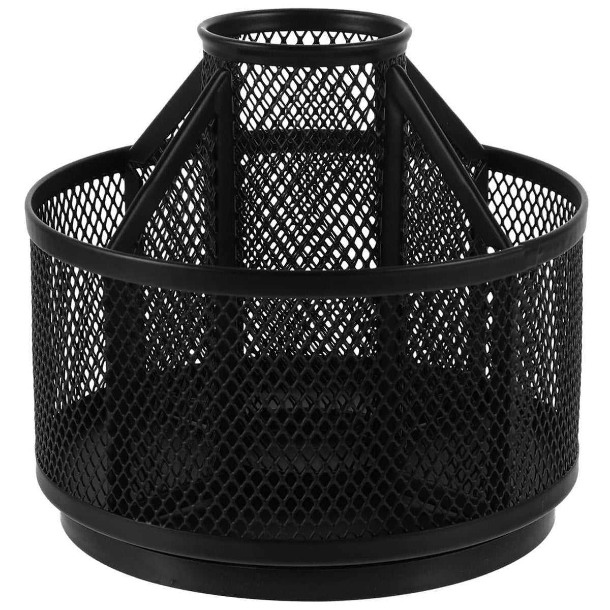 Rotating Pen Holder Desk Organiser Metal Black Multi-Compartment