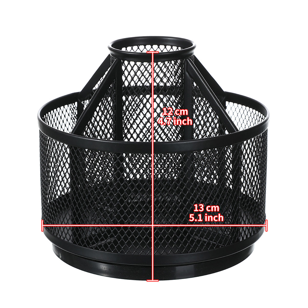 Rotating Pen Holder Desk Organiser Metal Black Multi-Compartment