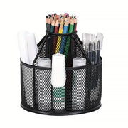 Rotating Pen Holder Desk Organiser Metal Black Multi-Compartment