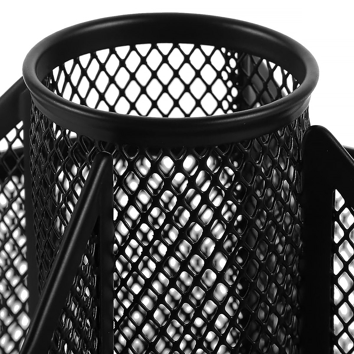 Rotating Pen Holder Desk Organiser Metal Black Multi-Compartment