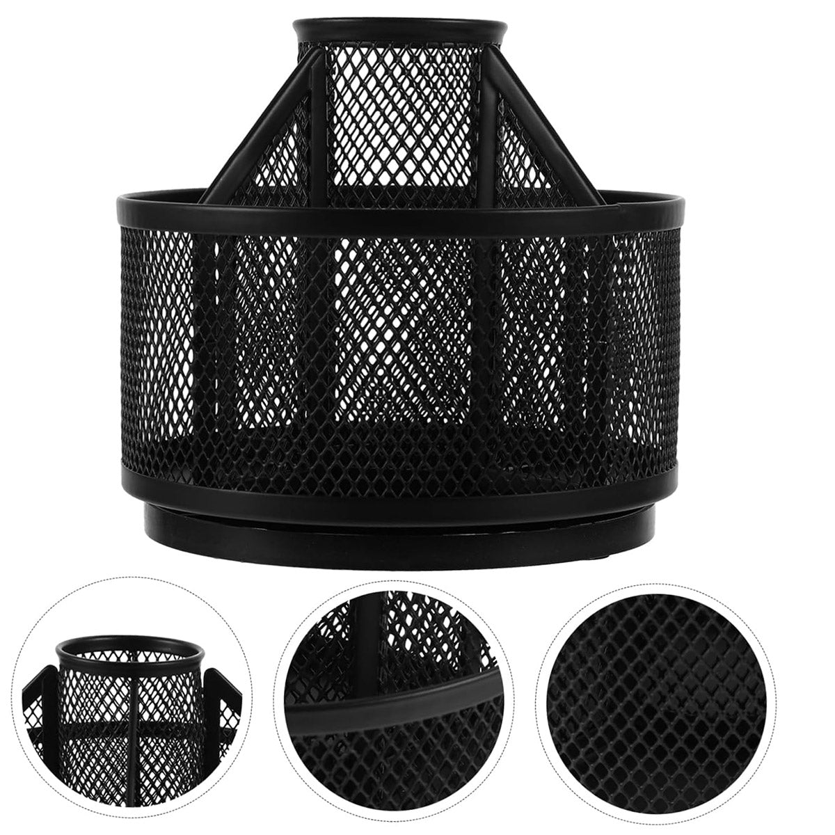 Rotating Pen Holder Desk Organiser Metal Black Multi-Compartment