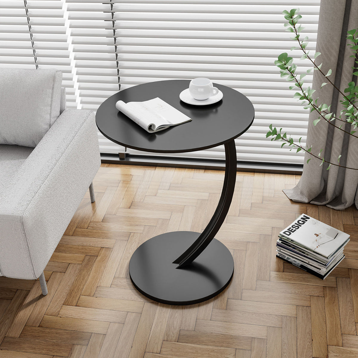 C-Shaped Side Table with Metal Frame for Sofa