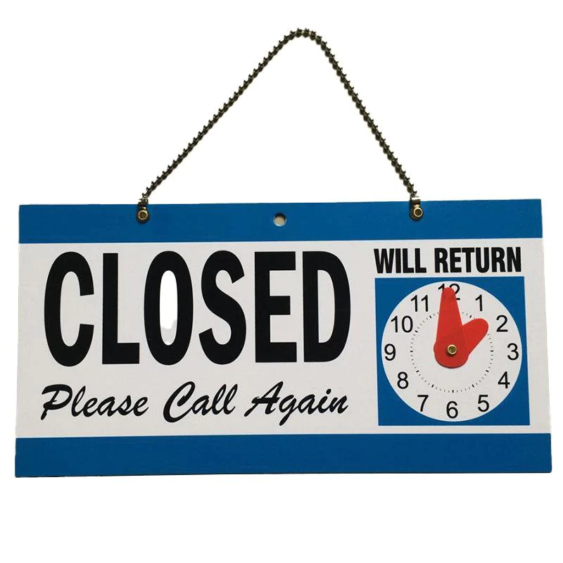 Open Closed Door Sign with Return Clock for Shops
