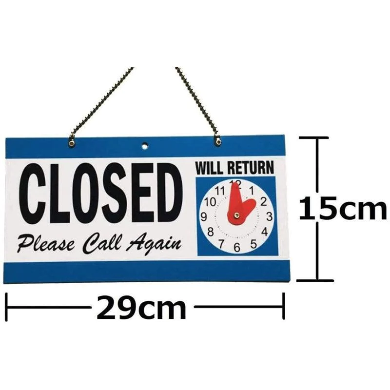 Open Closed Door Sign with Return Clock for Shops