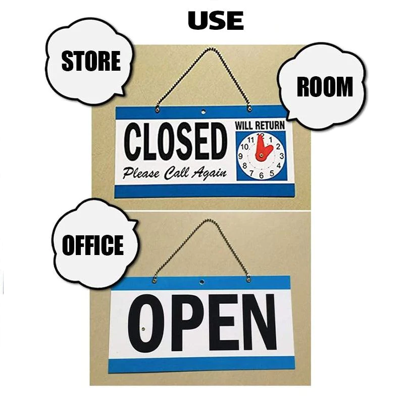 Open Closed Door Sign with Return Clock for Shops