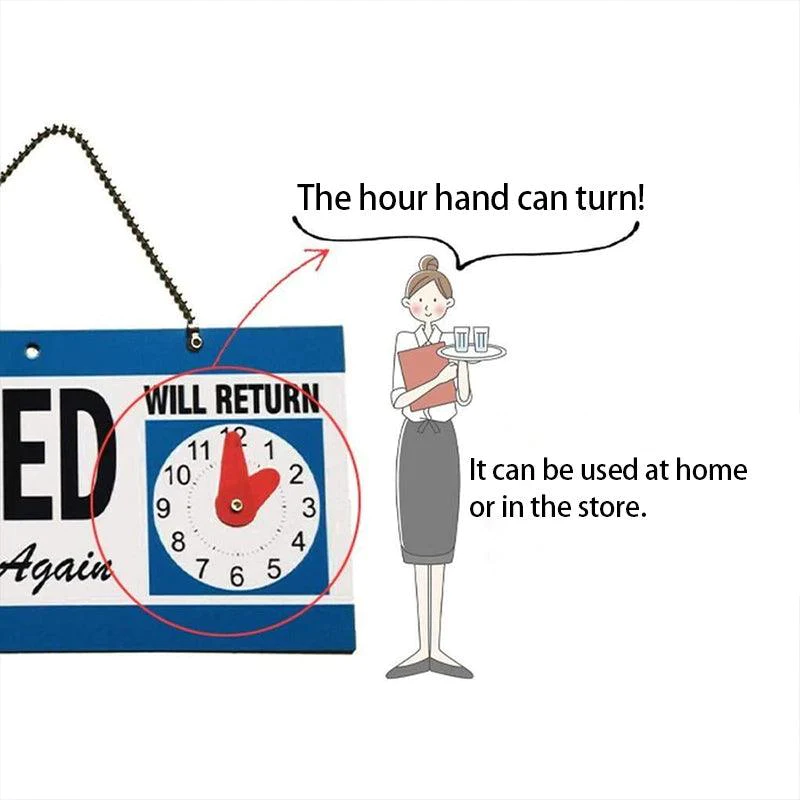 Open Closed Door Sign with Return Clock for Shops