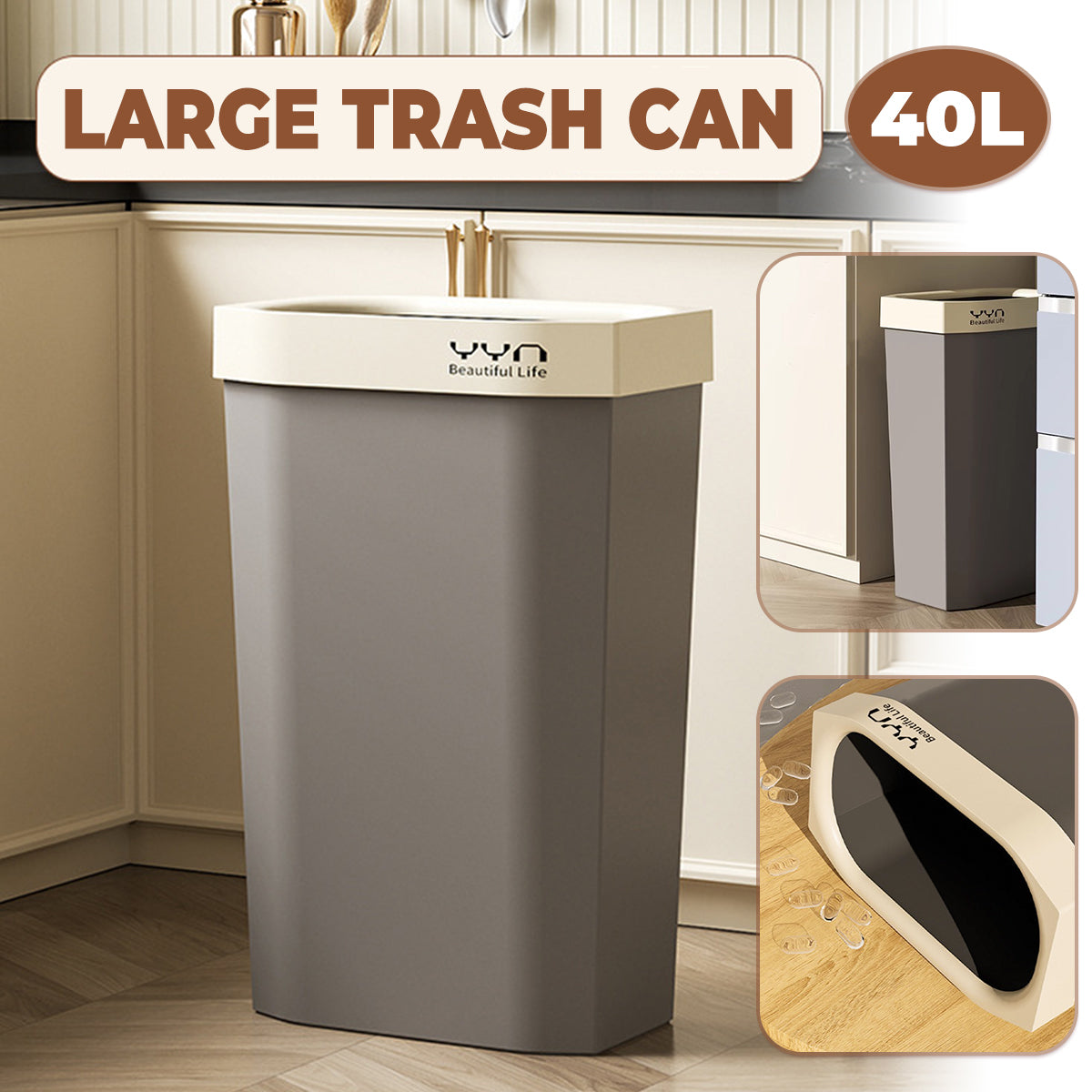 40L Slim Open-Top Waste Bin for Kitchen