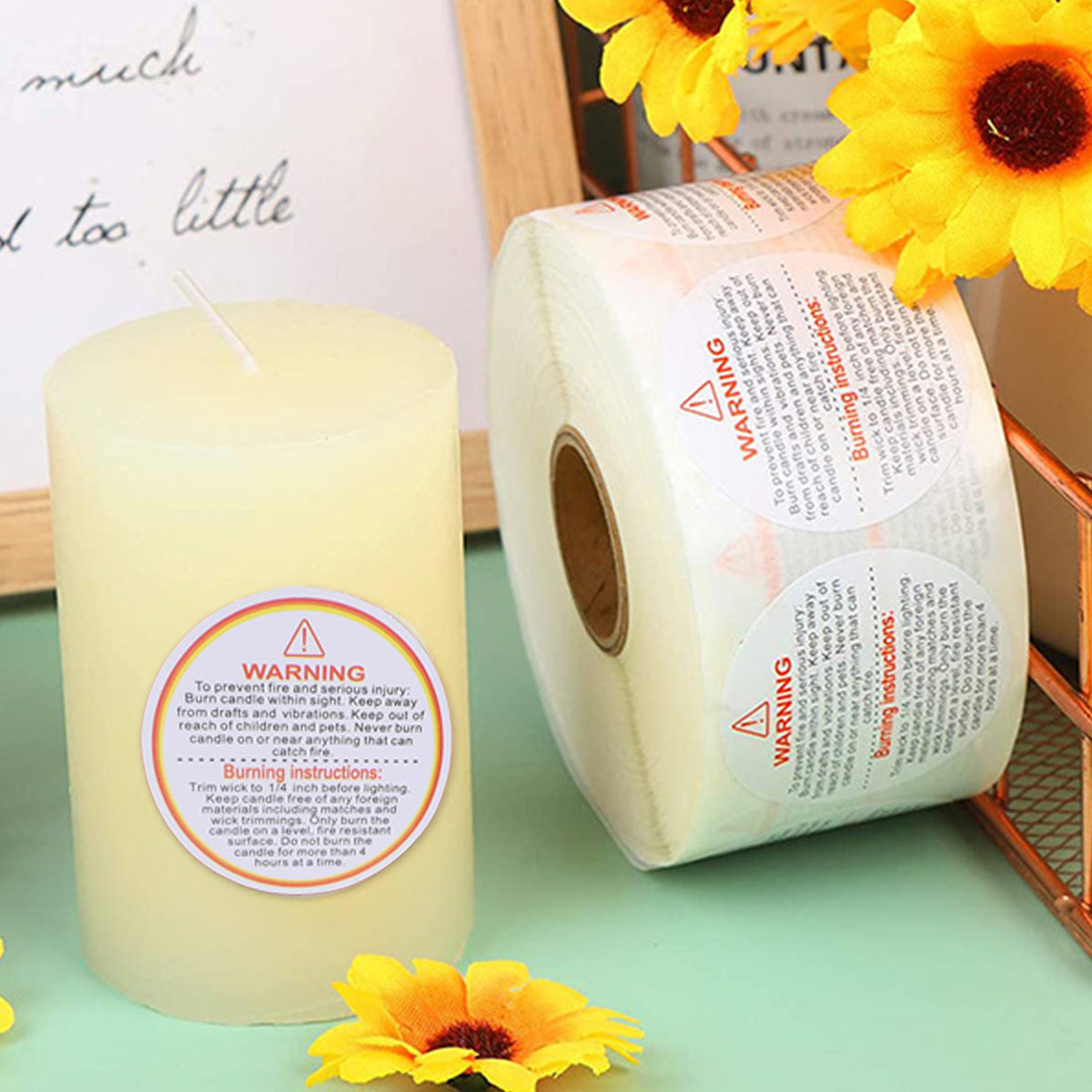 5 Rolls Candle Warning Stickers Fire Safety Decals