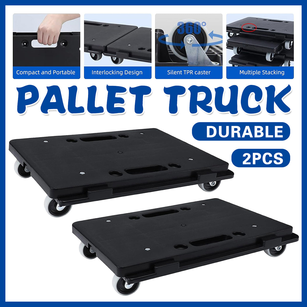 2 Pcs Rolling Utility Cart Silent Platform Trolley 50KG