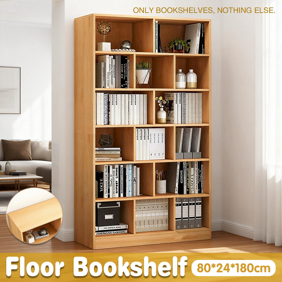 Multi-Layer Floor Bookcase with Grid Shelves