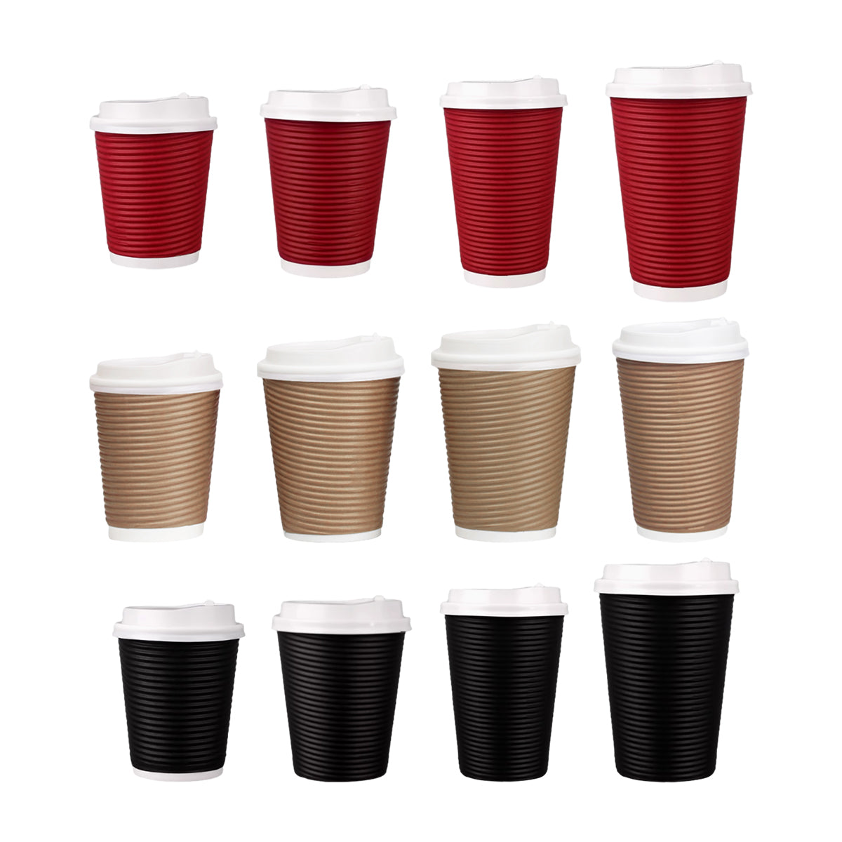 50 Sets Corrugated Paper Cups with Lids 4 Sizes