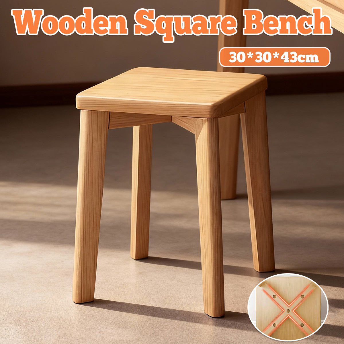 Solid Wood Square Stool for Dining Makeup Home