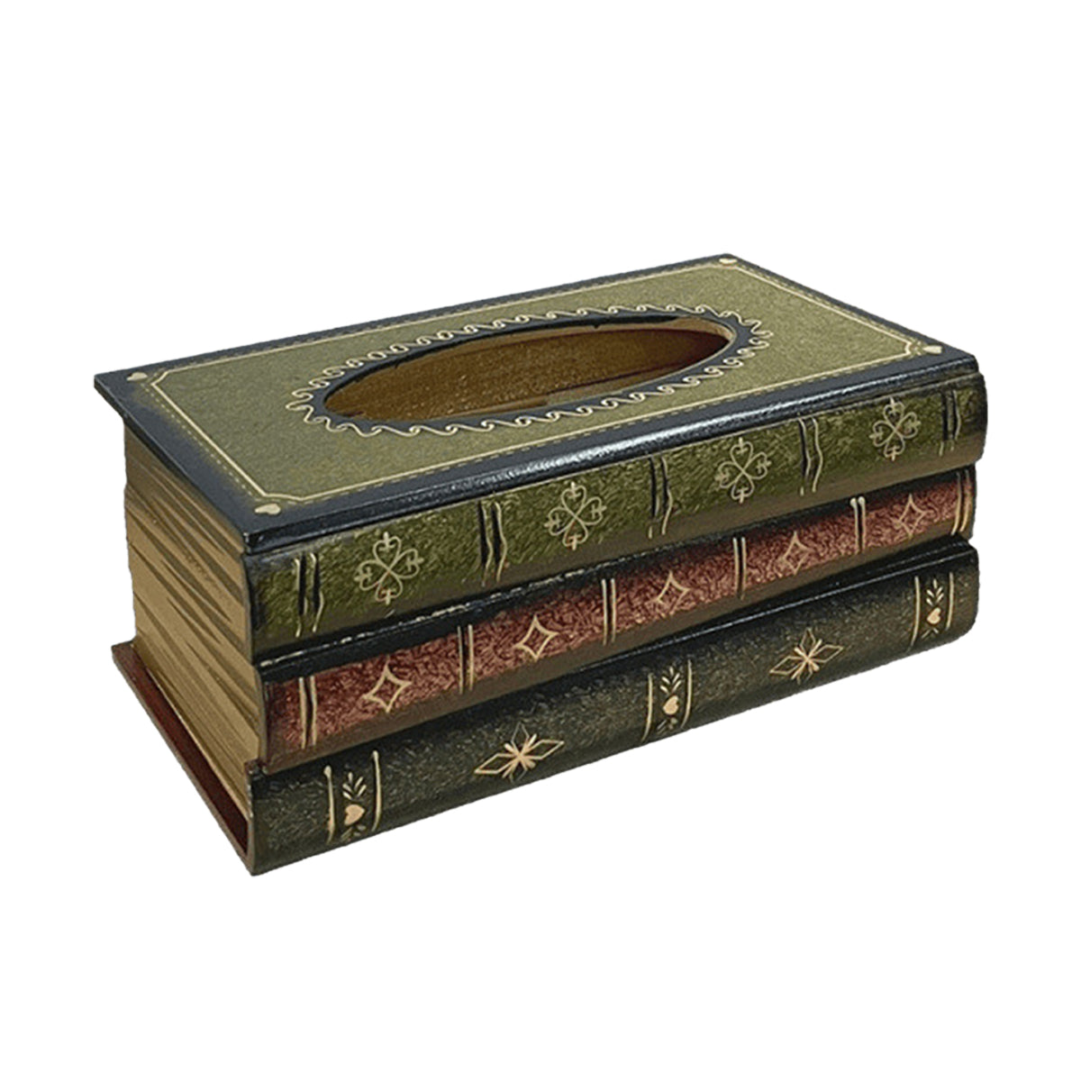 Retro Book-Shaped Wooden Tissue Box Hand-Painted