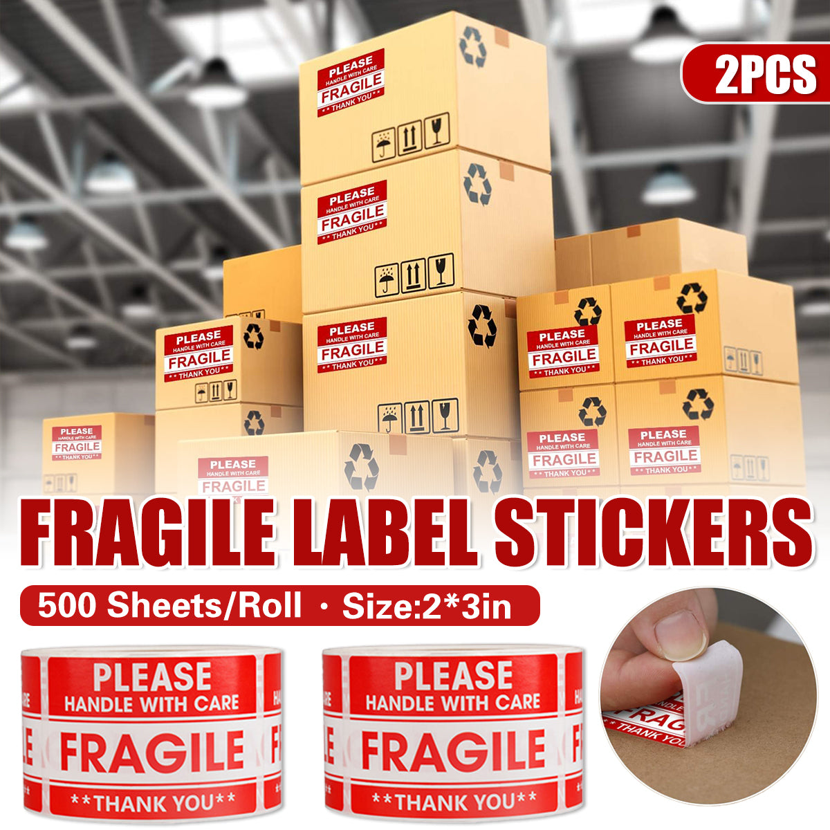 Fragile Sticker Labels 2 Rolls 1000pcs