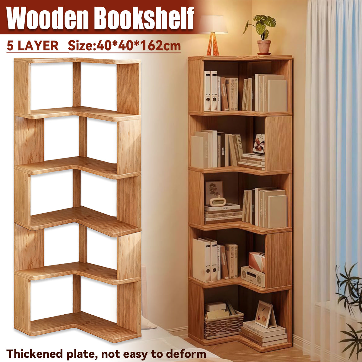 Solid Wood Corner Bookshelf Space Saving Floor Storage