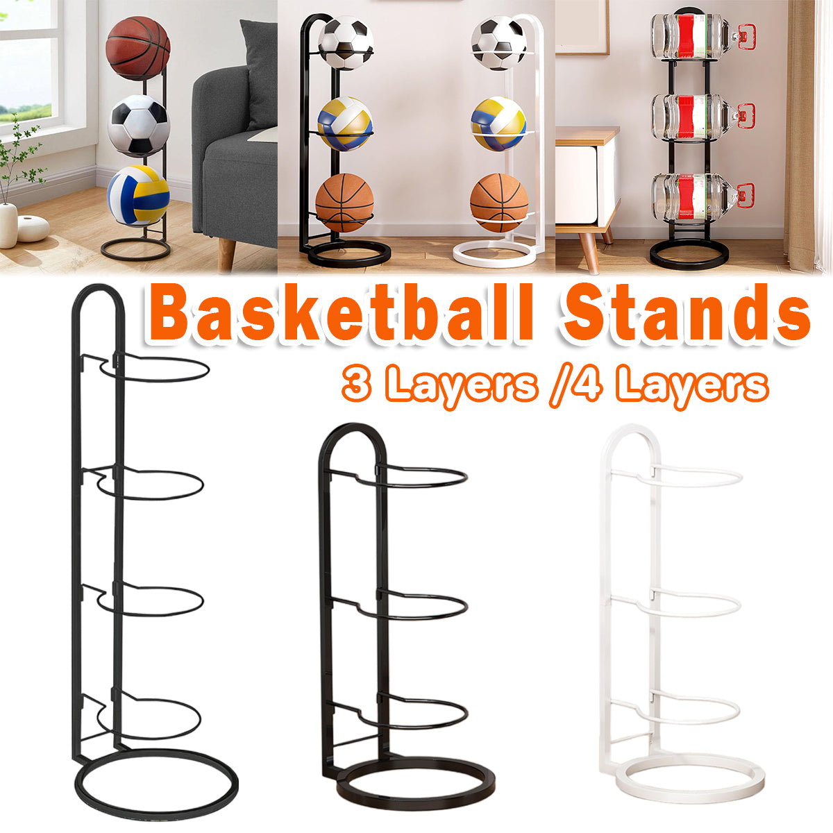 3-4 Tier Ball Storage Rack for Basketball Sports