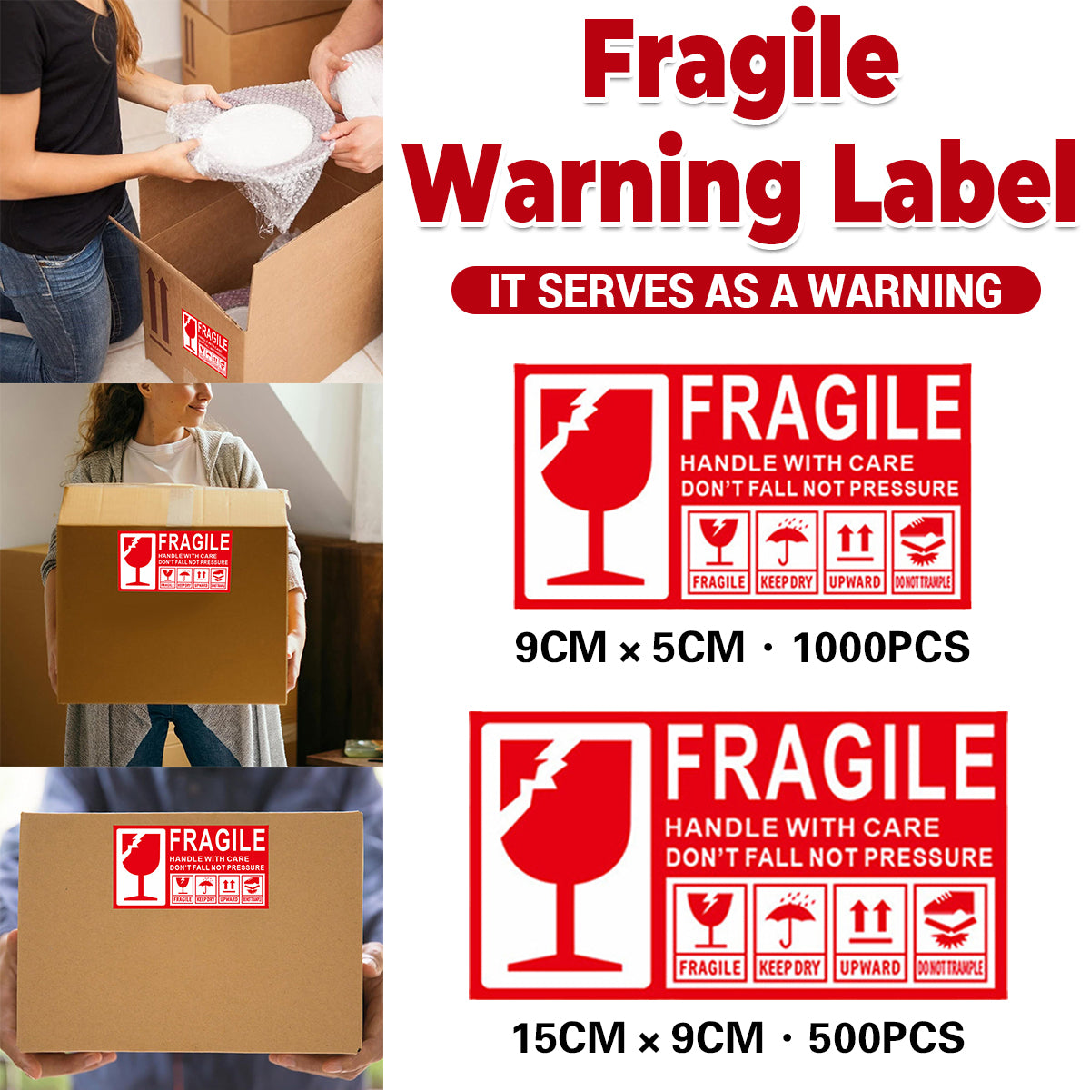 Fragile Warning Stickers Self Adhesive for Parcels