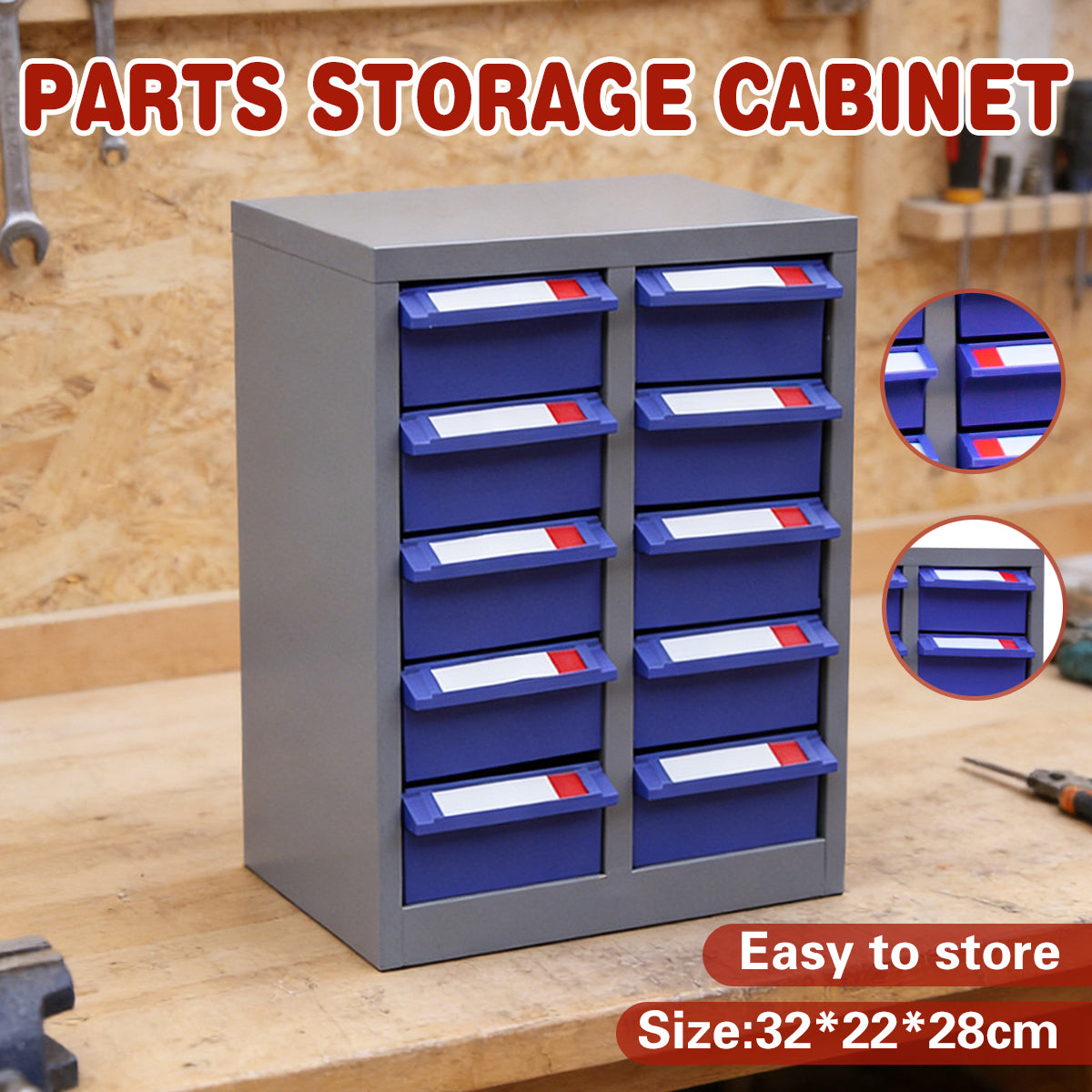 10-Drawer Parts Cabinet for Workshop and Garage